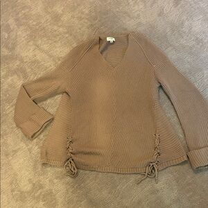Umgee brown wide cuff sweater with ties in front.EUC